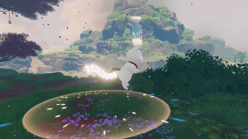 Yoru leaping over a glowing circle on the day side