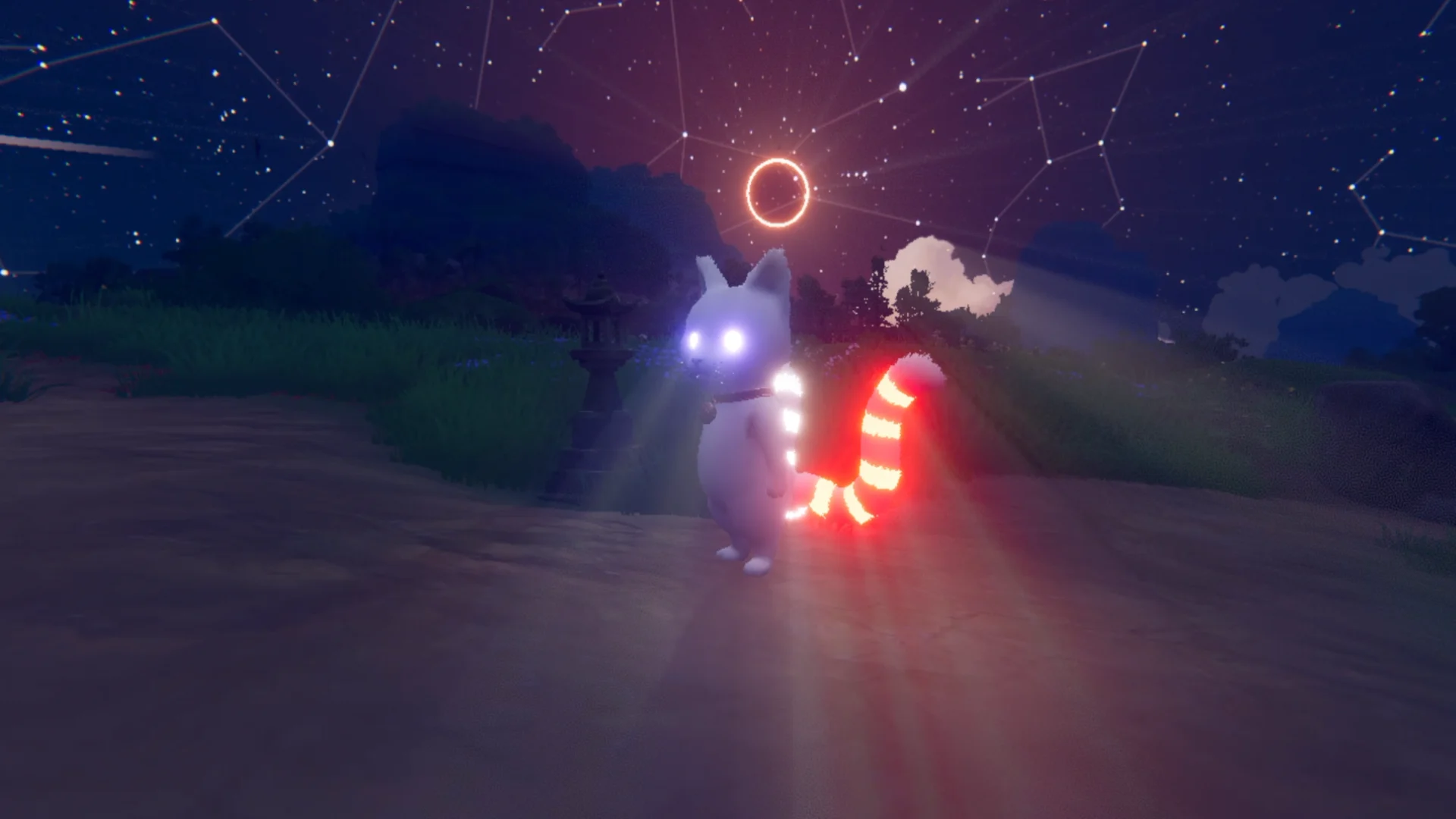 Yoru under the eclipse, both tails glowing