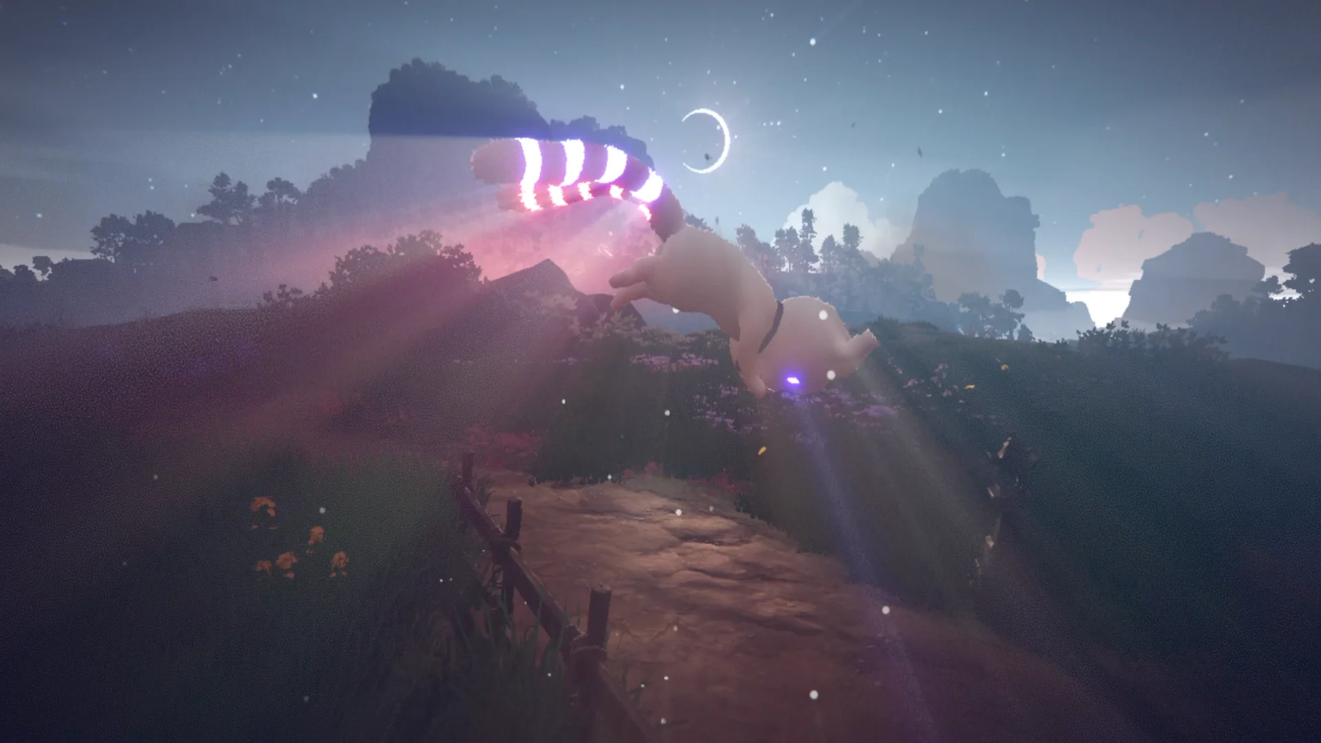 Yoru at dusk, rings glowing on her tails